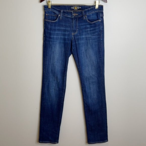 Lucky Brand blue dark wash Sweet Straight Mid-rise stretch cotton jeans Sz 4/27 - Picture 6 of 15